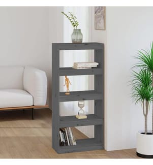 Bücherregal Raumteiler Grau 60x30x135,5 cm Massivholz Kiefer