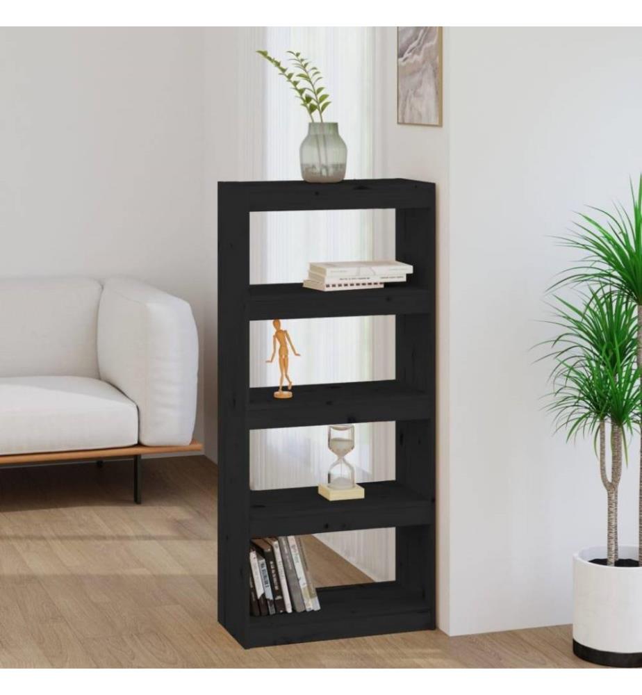 Bücherregal Raumteiler Schwarz 60x30x135,5 cm Massivholz Kiefer