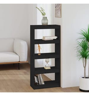 Bücherregal Raumteiler Schwarz 60x30x135,5 cm Massivholz Kiefer