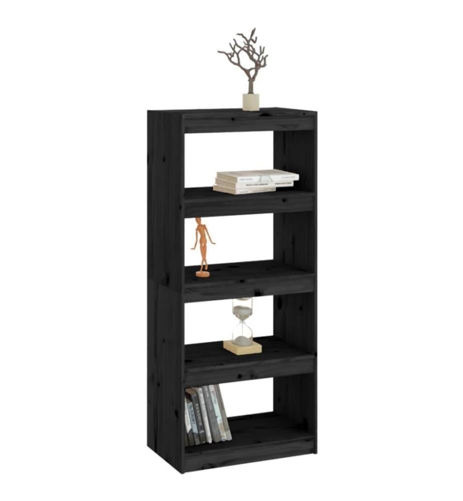 Bücherregal Raumteiler Schwarz 60x30x135,5 cm Massivholz Kiefer