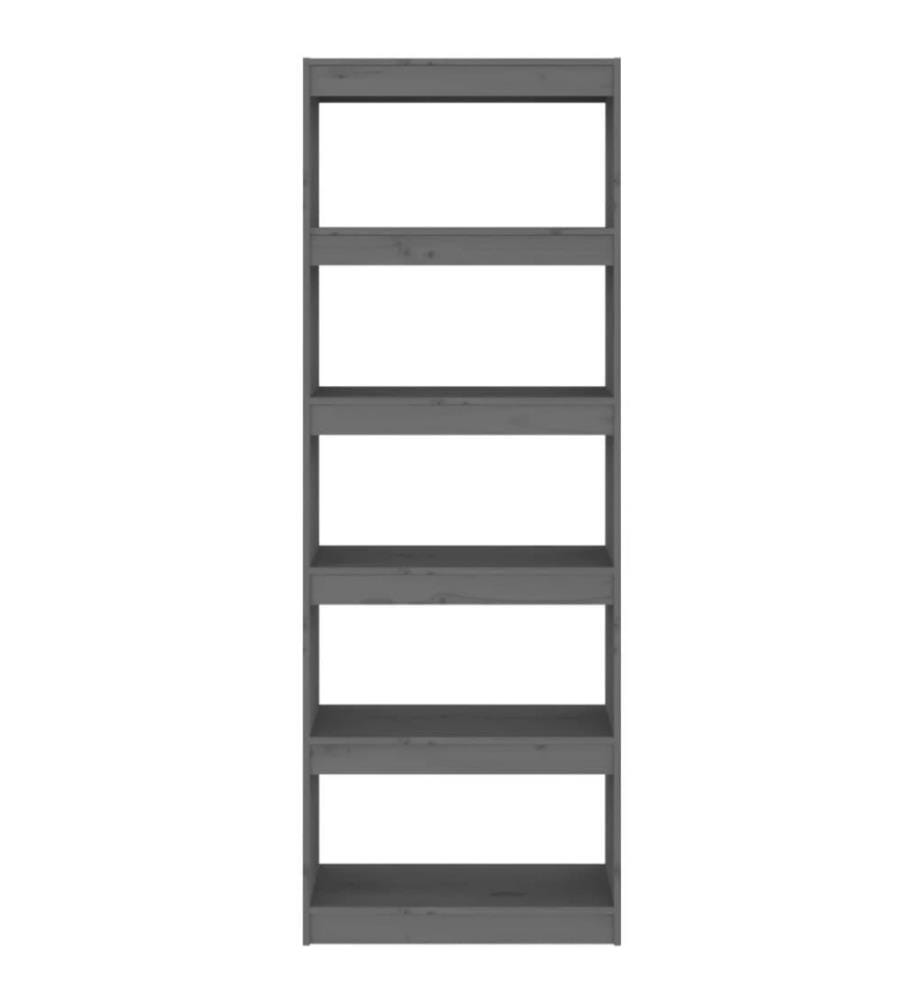 Bibliothèque/Cloison Gris 60x30x167,5 cm Bois massif de pin