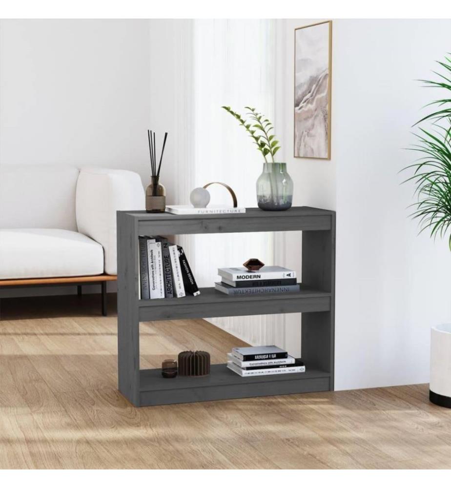 Bibliothèque/Séparateur de pièce Gris 80x30x71,5 cm Pin solide