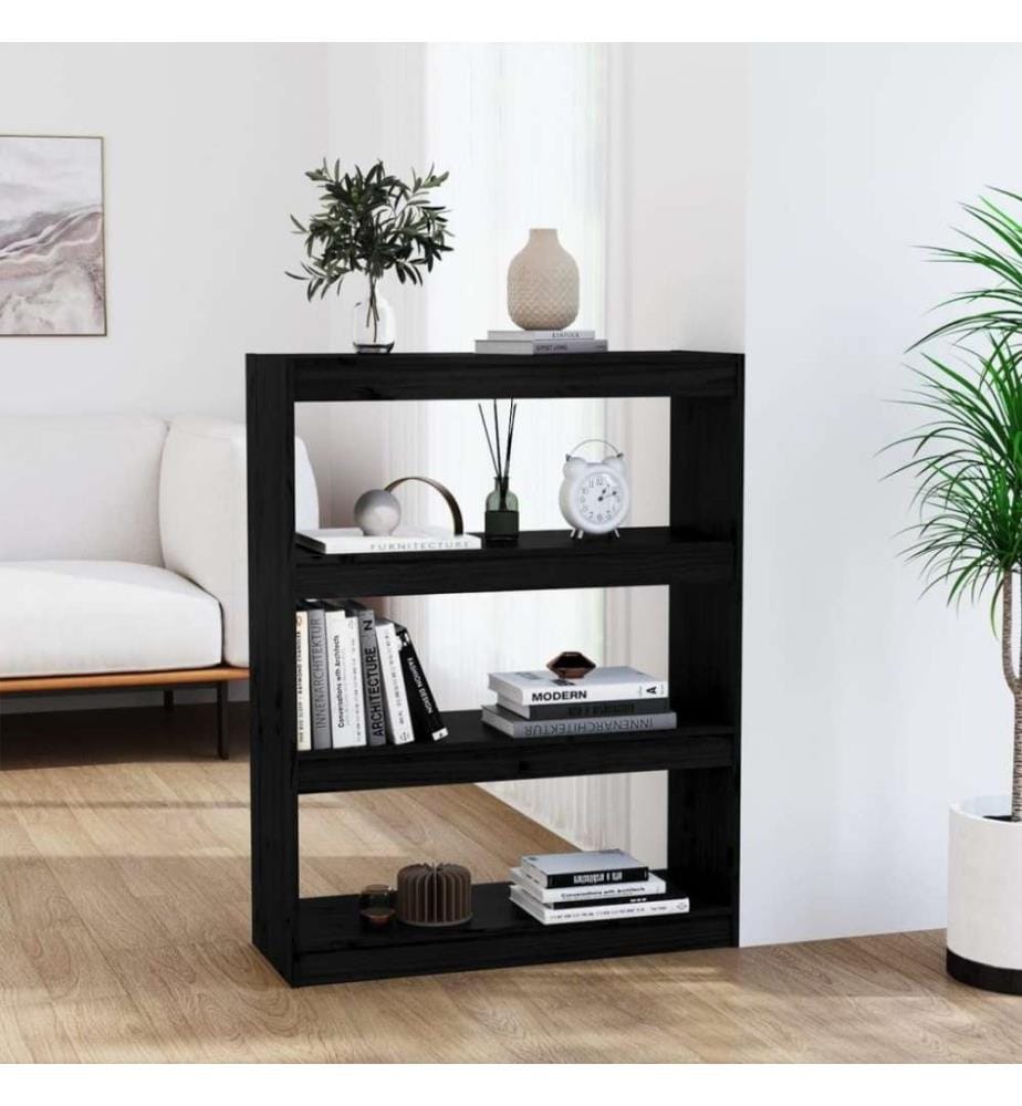 Bücherregal Raumteiler Schwarz 80x30x103,5 cm Massivholz Kiefer