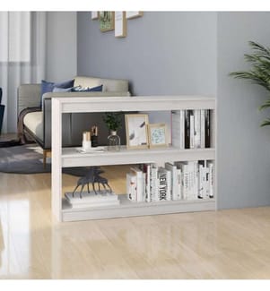 Bücherregal Raumteiler Weiss 100x30x71,5 cm Massivholz Kiefer