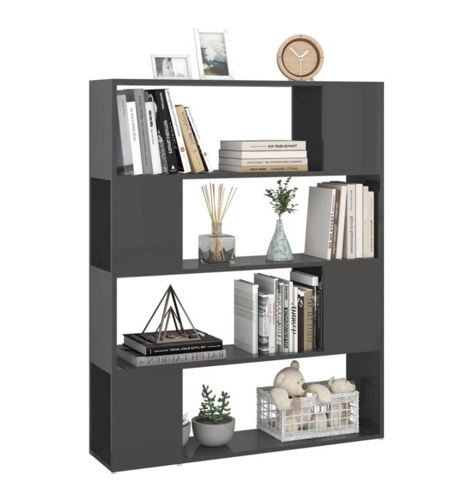 Bibliothèque/Séparateur de pièce Gris brillant 100x24x124 cm