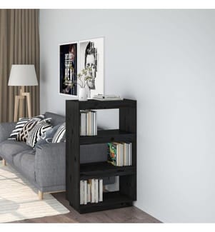 Bibliothèque/Cloison Noir 60x35x103 cm Bois de pin massif