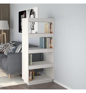 Bücherregal/Raumteiler Weiss 60x35x135 cm Massivholz Kiefer