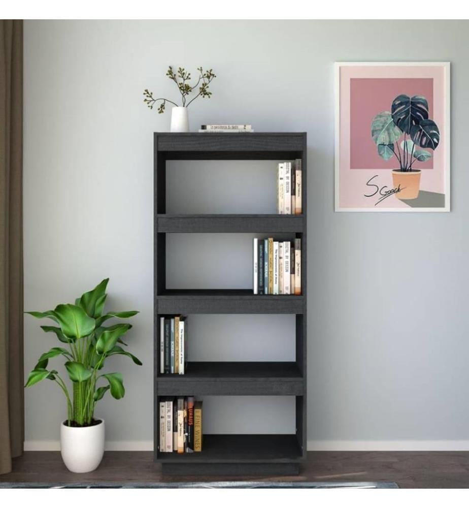 Bibliothèque/Séparateur de pièce Gris 60x35x135 cm Pin massif