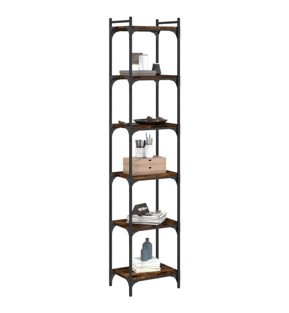 Bibliothèque 6 niveaux chêne fumé 40x30x188cm bois d'ingénierie