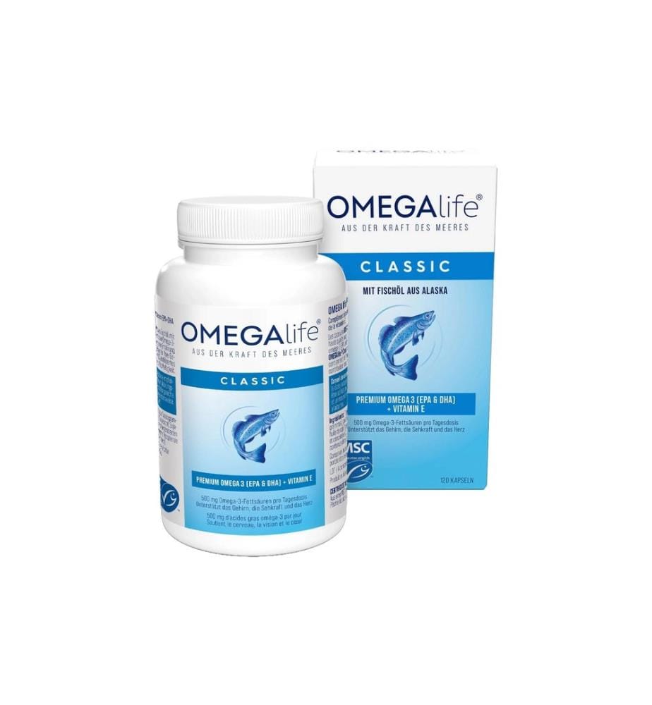 OMEGA Life - Classic 500 mg Huile de poisson + vitamine E 120 gélules