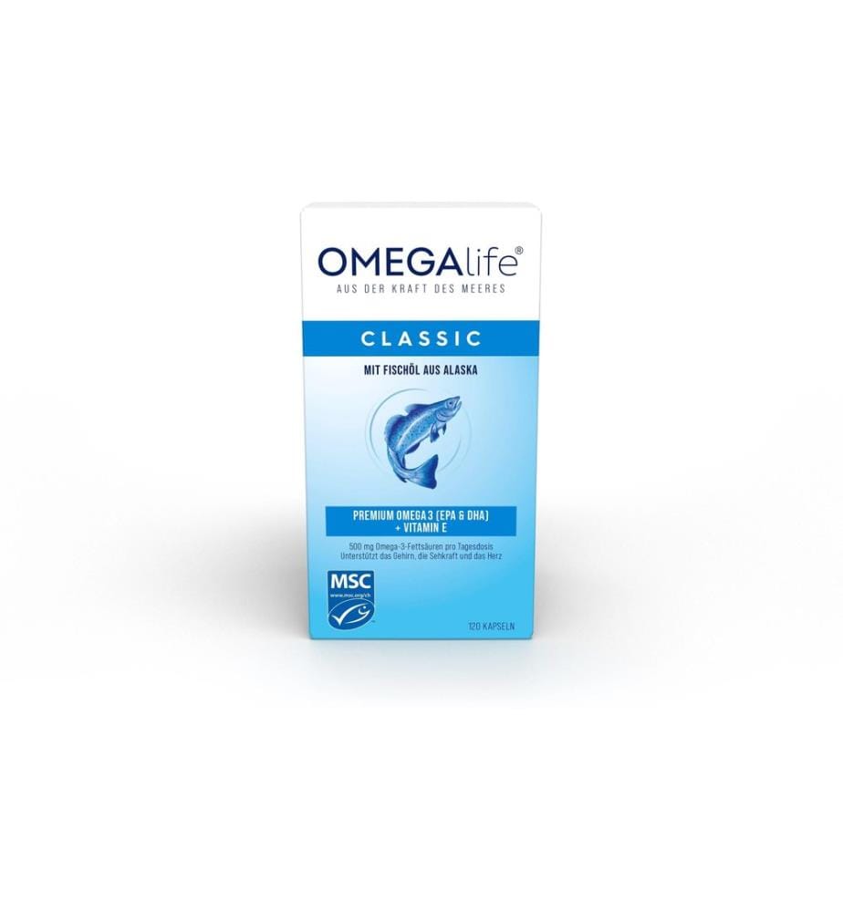 OMEGA Life - Classic 500 mg Huile de poisson + vitamine E 120 gélules
