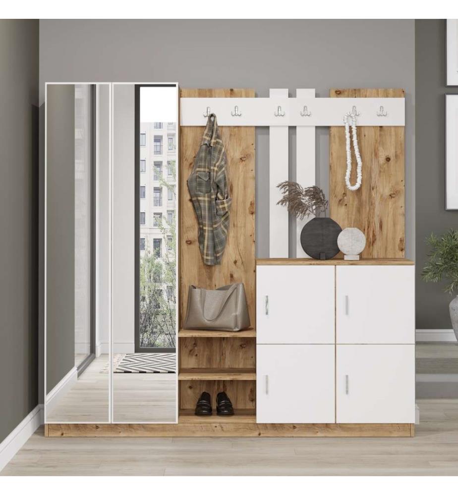 Porte-manteau, pin de l'Atlantique, blanc, panneau de particules mélaminé