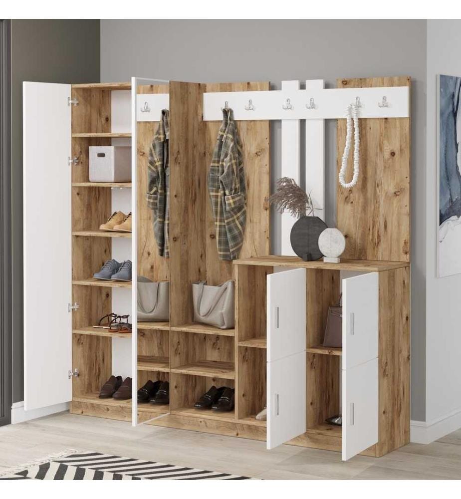 Porte-manteau, pin de l'Atlantique, blanc, panneau de particules mélaminé