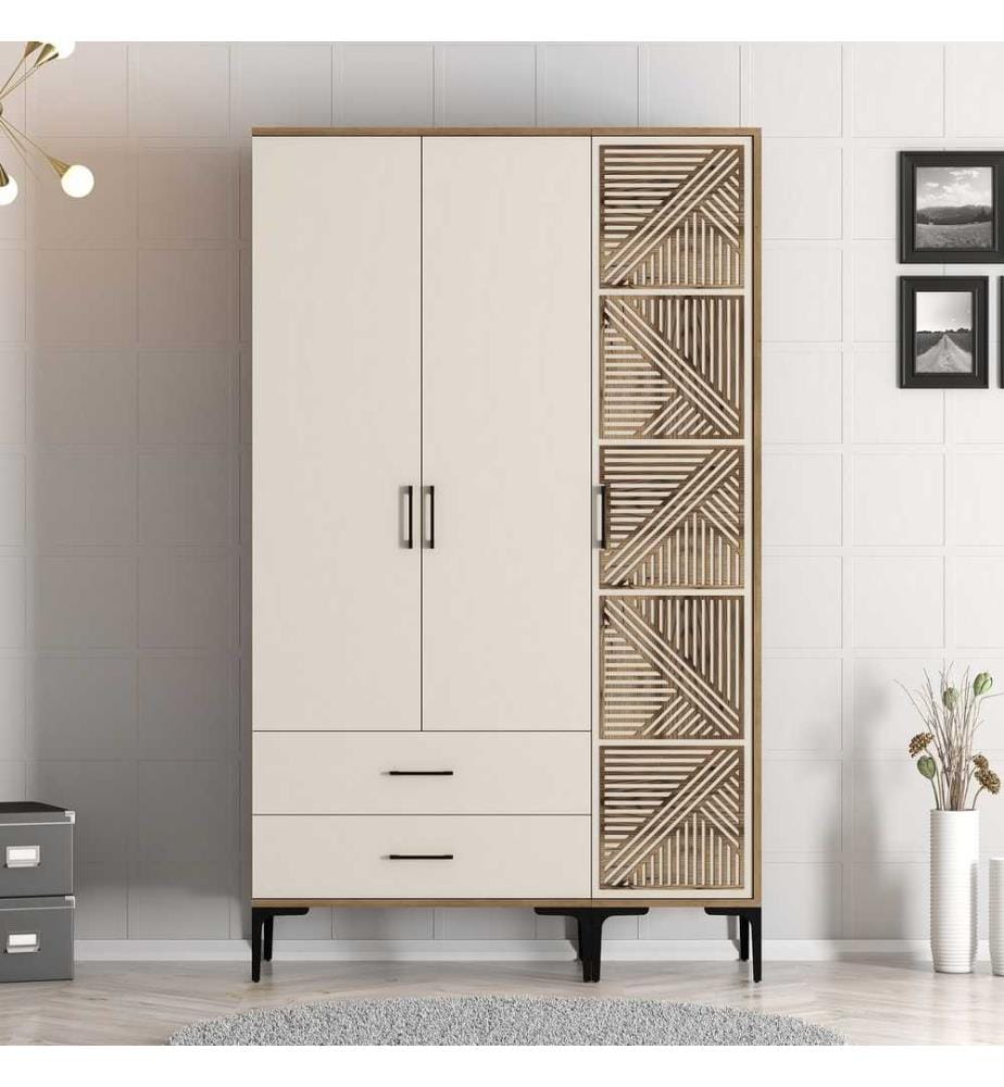 Armoire, noyer, crème, panneaux de particules mélaminés