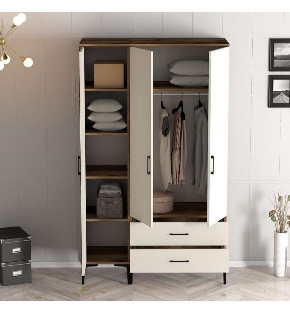 Armoire, noyer, crème, panneaux de particules mélaminés