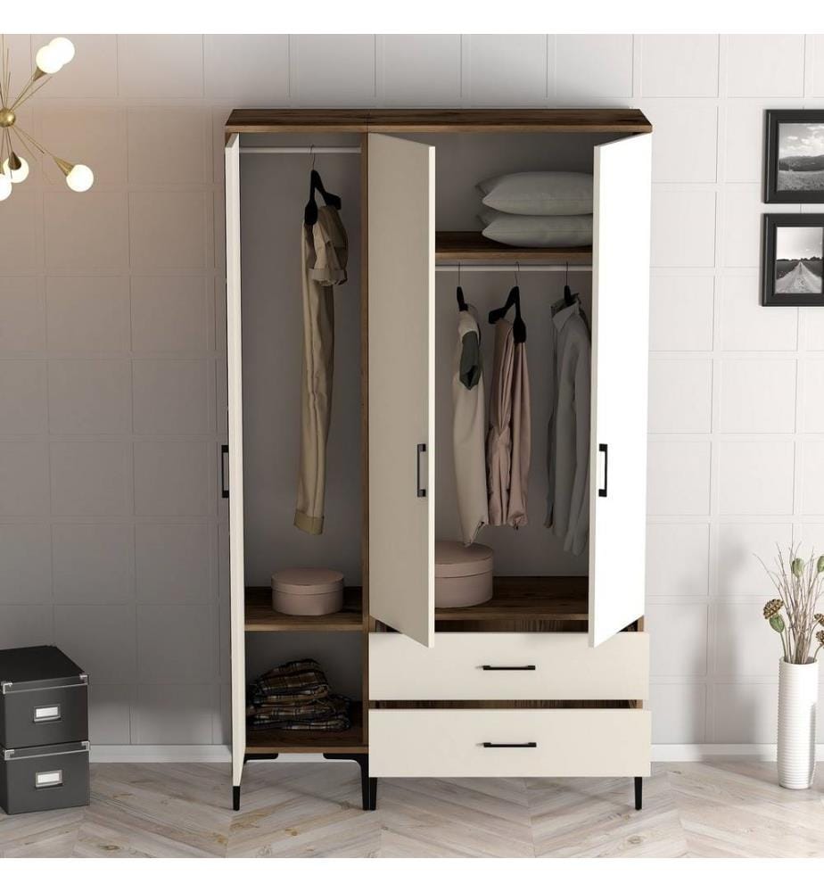 Armoire, noyer, crème, panneaux de particules mélaminés