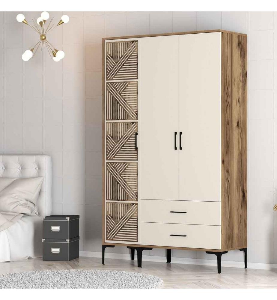 Armoire, noyer, crème, panneaux de particules mélaminés