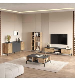 Ensemble de meubles de salon, pin de l'Atlantique, anthracite, panneaux de particules mélaminés