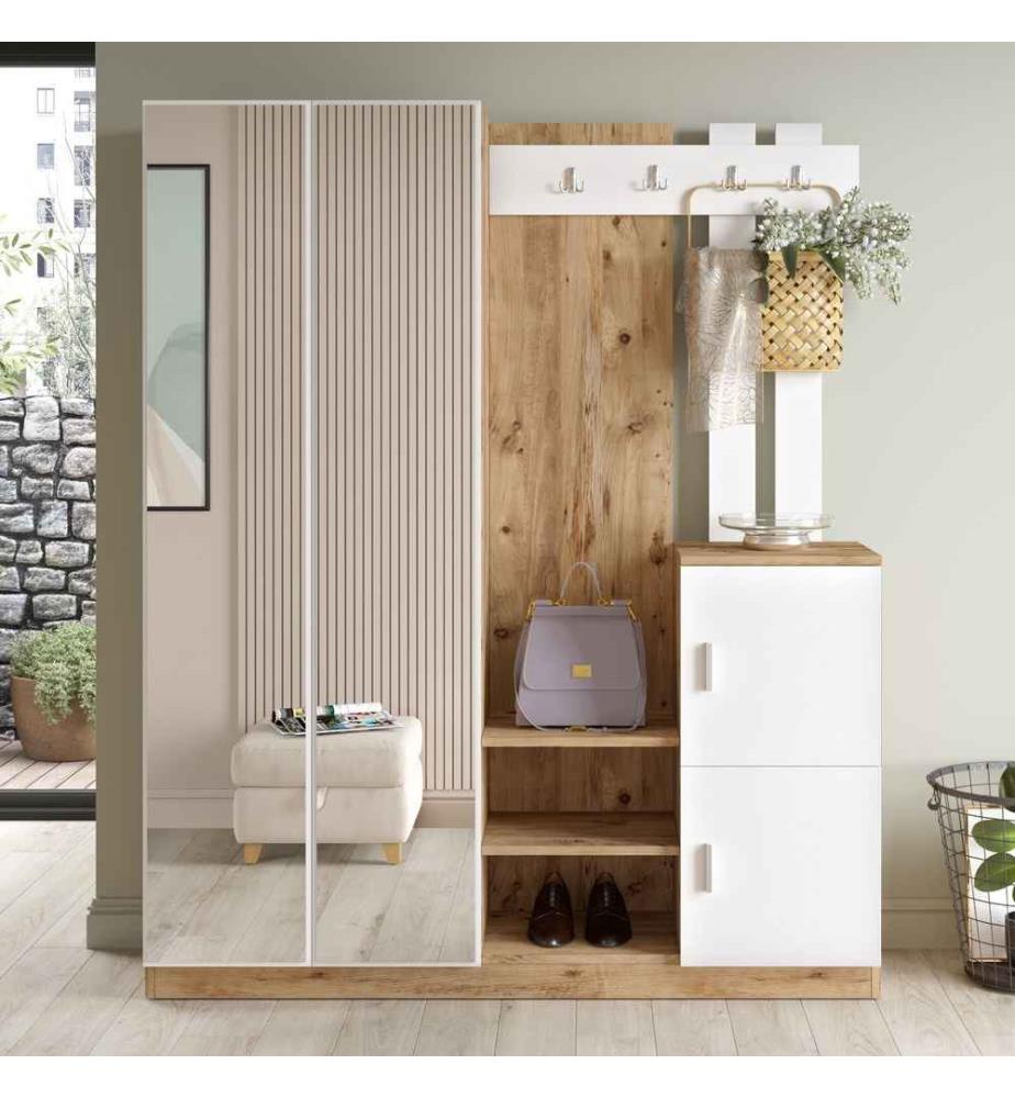 Porte-manteau, pin de l'Atlantique, blanc, panneau de particules mélaminé