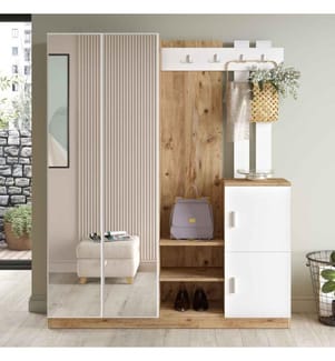 Porte-manteau, pin de l'Atlantique, blanc, panneau de particules mélaminé