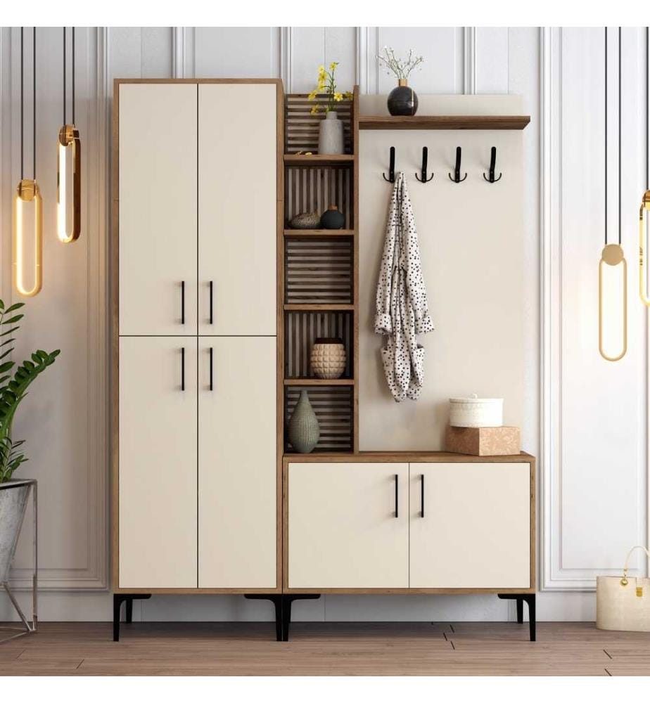 Porte-manteau, noyer, crème, panneau de particules mélaminé
