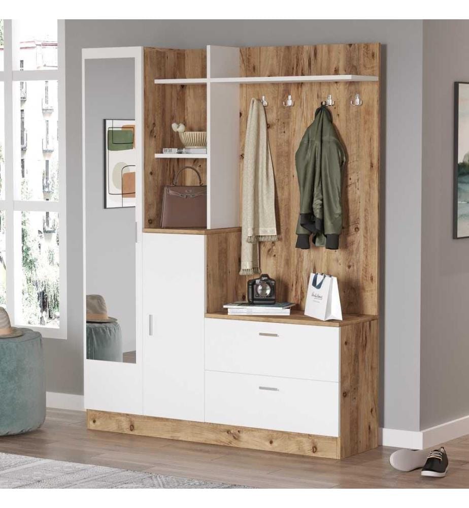 Porte-manteau, pin de l'Atlantique, blanc, panneau de particules mélaminé
