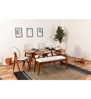 Ensemble table et chaises, 6 pièces, noyer, crème, bois de charme