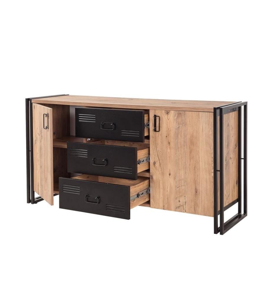 Console, pin de l'Atlantique, noir, panneau de particules mélaminé