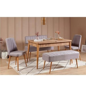 Ensemble table et chaises de salle à manger extensibles, 5 pièces, pin de l'Atlantique, gris, panneaux de particules mélaminés