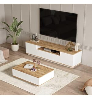Ensemble de meubles de salon, pin atlantique, blanc, panneaux de particules mélaminés