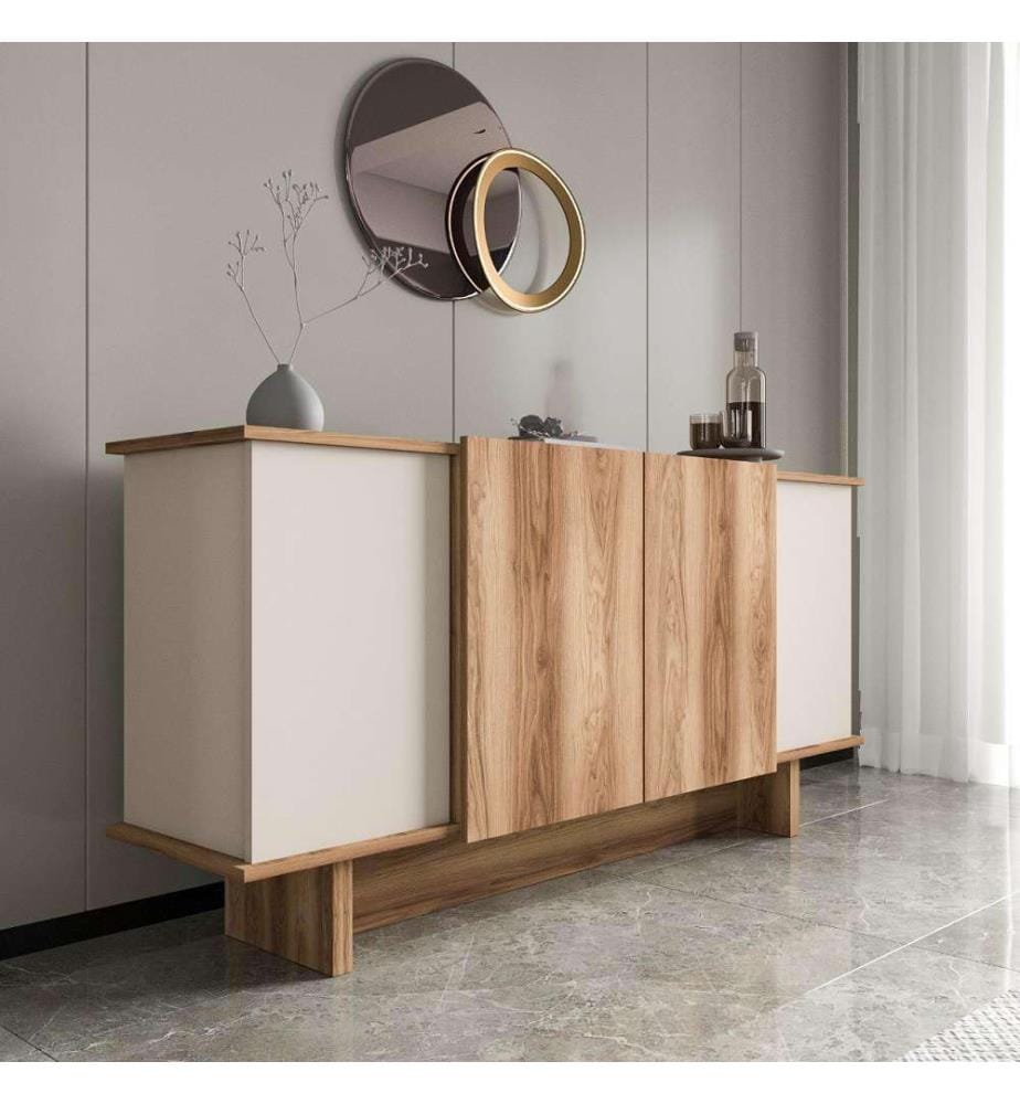 Console, Sable, Noyer, Panneaux de particules 100% recouverts de mélamine