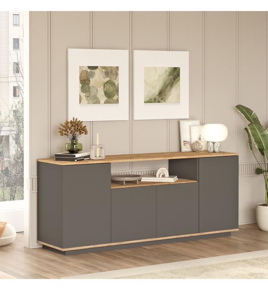 Consolle, Pino Atlantico, Antracite, Pannello di particelle rivestito in melamina al 100%