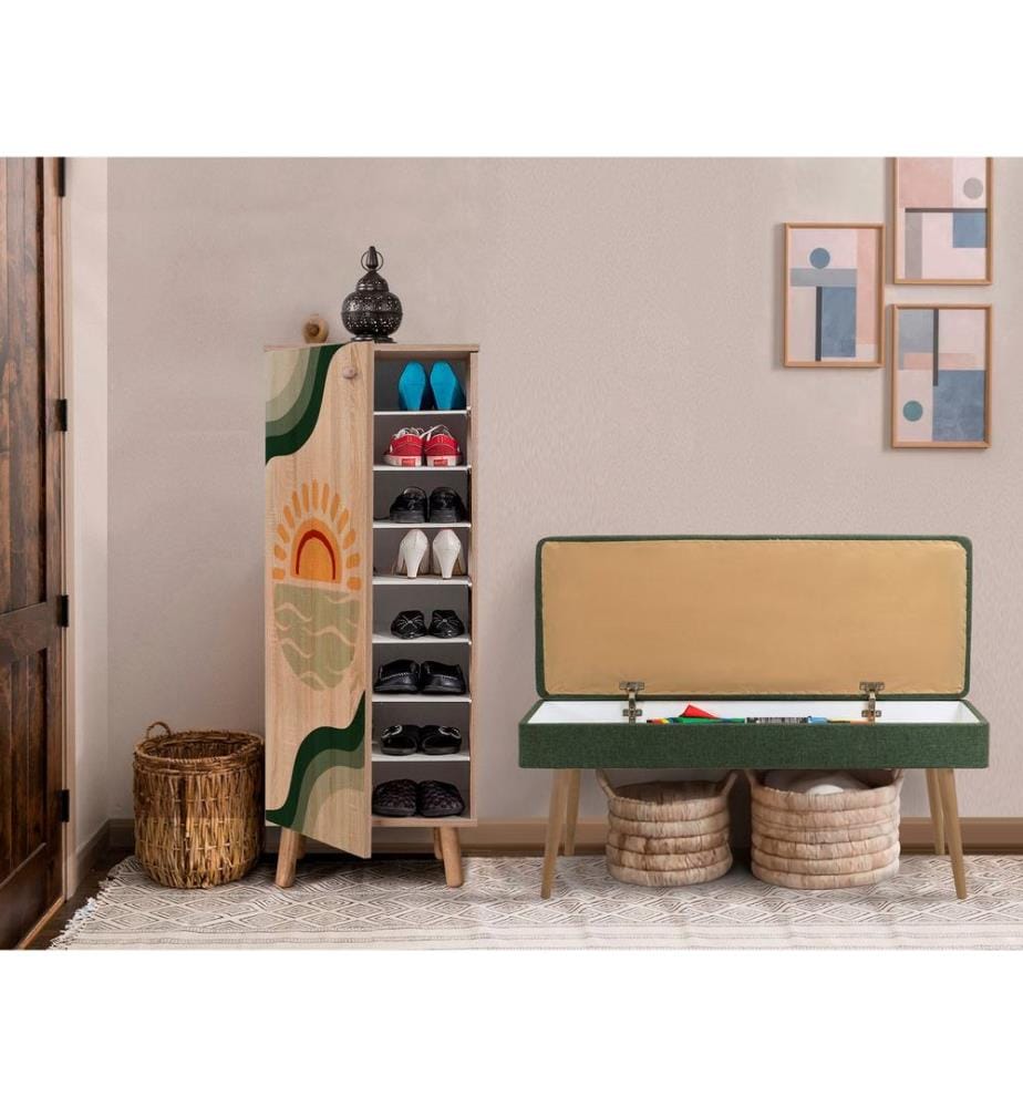 Ensemble de meubles d'entrée, Sonomo, vert, panneaux de particules mélaminés