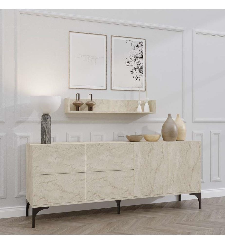 Console, travertin, panneau de particules 100% recouvert de mélamine