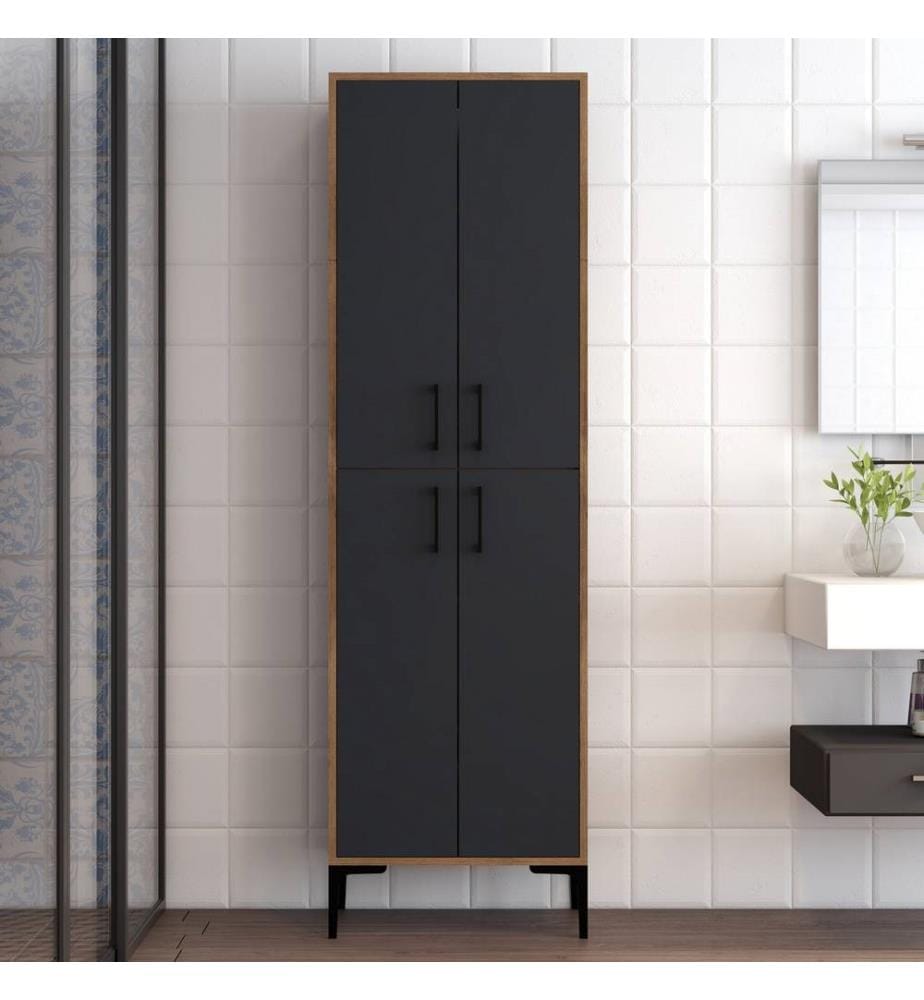 Armoire multifonctionnelle, noyer, anthracite, panneaux de particules mélaminés