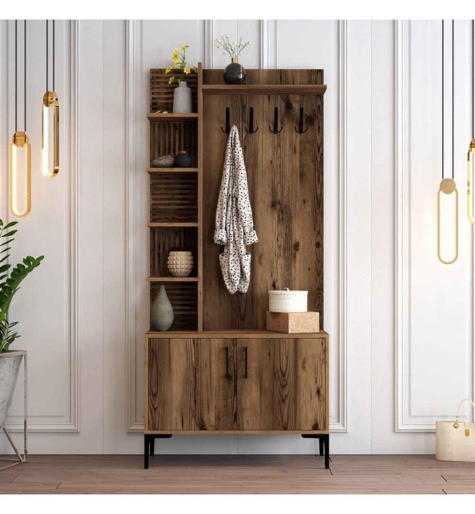 Porte-manteau, noyer, panneau de particules mélaminé