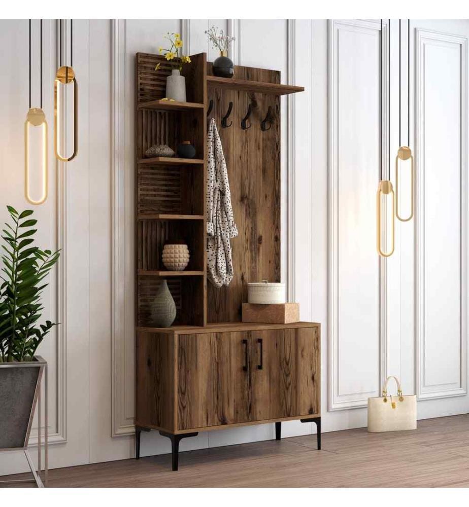 Porte-manteau, noyer, panneau de particules mélaminé