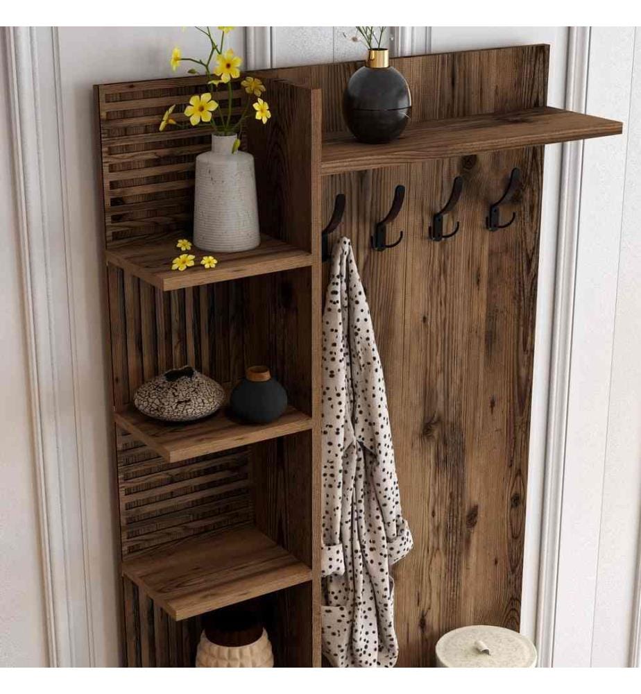 Porte-manteau, noyer, panneau de particules mélaminé