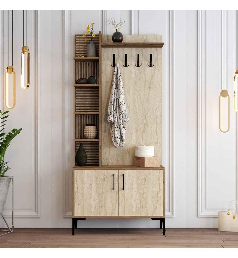 Porte-manteau, noyer, travertin, panneau de particules 100 % recouvert de mélamine