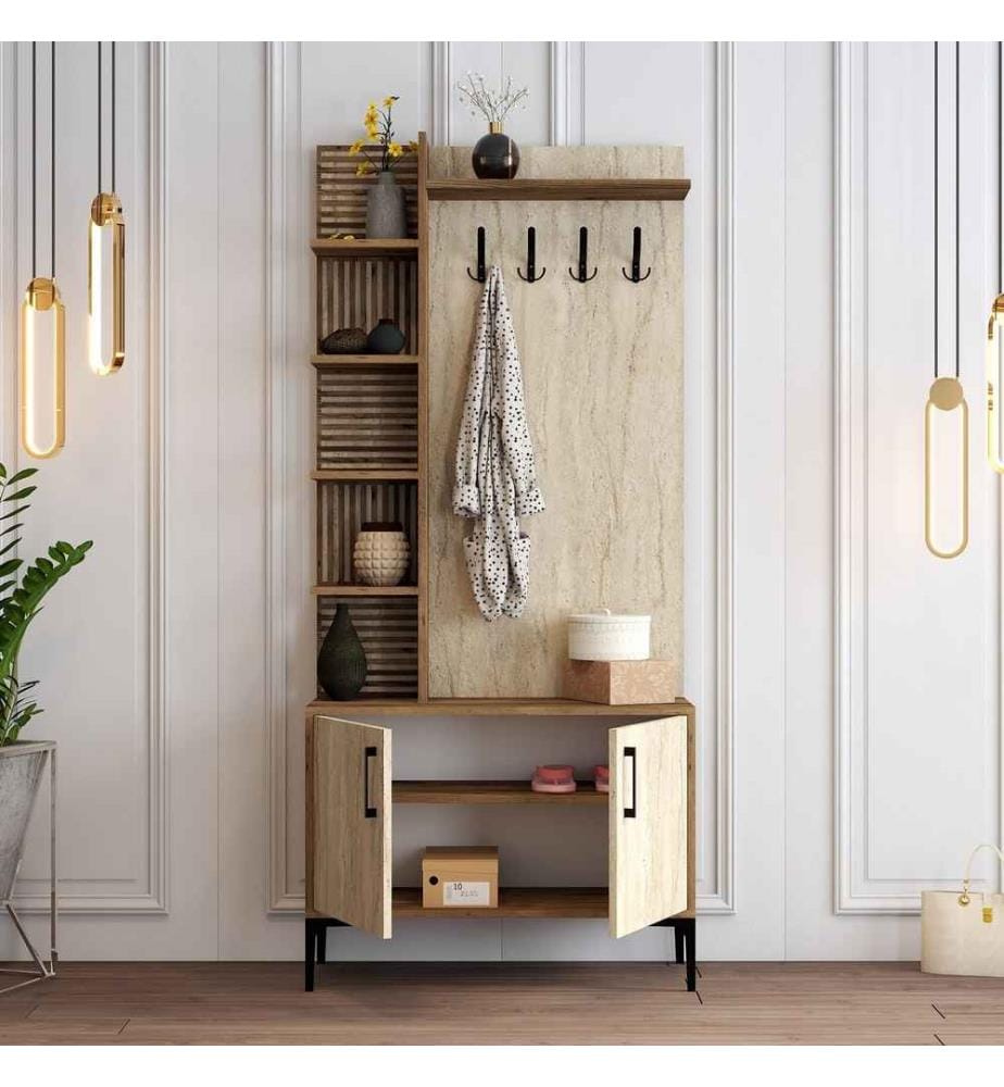 Porte-manteau, noyer, travertin, panneau de particules 100 % recouvert de mélamine