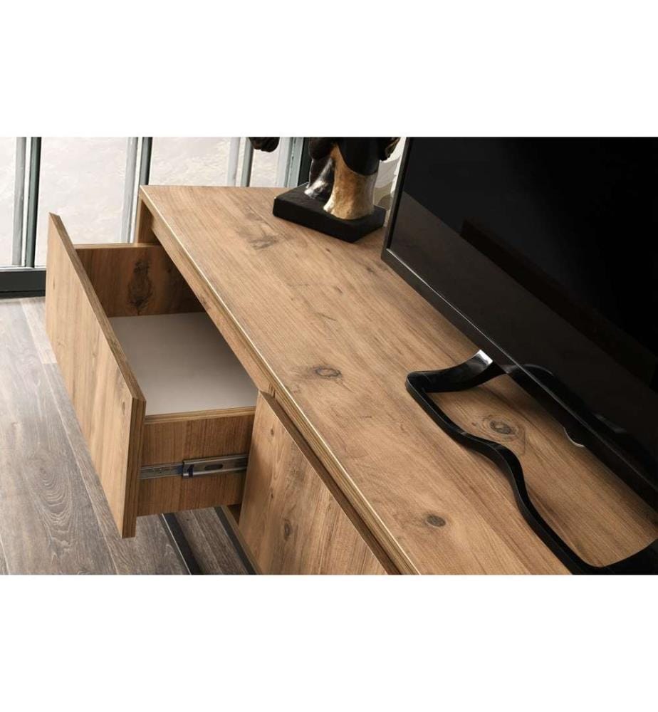 Meuble TV, noir, pin, panneaux de particules mélaminés
