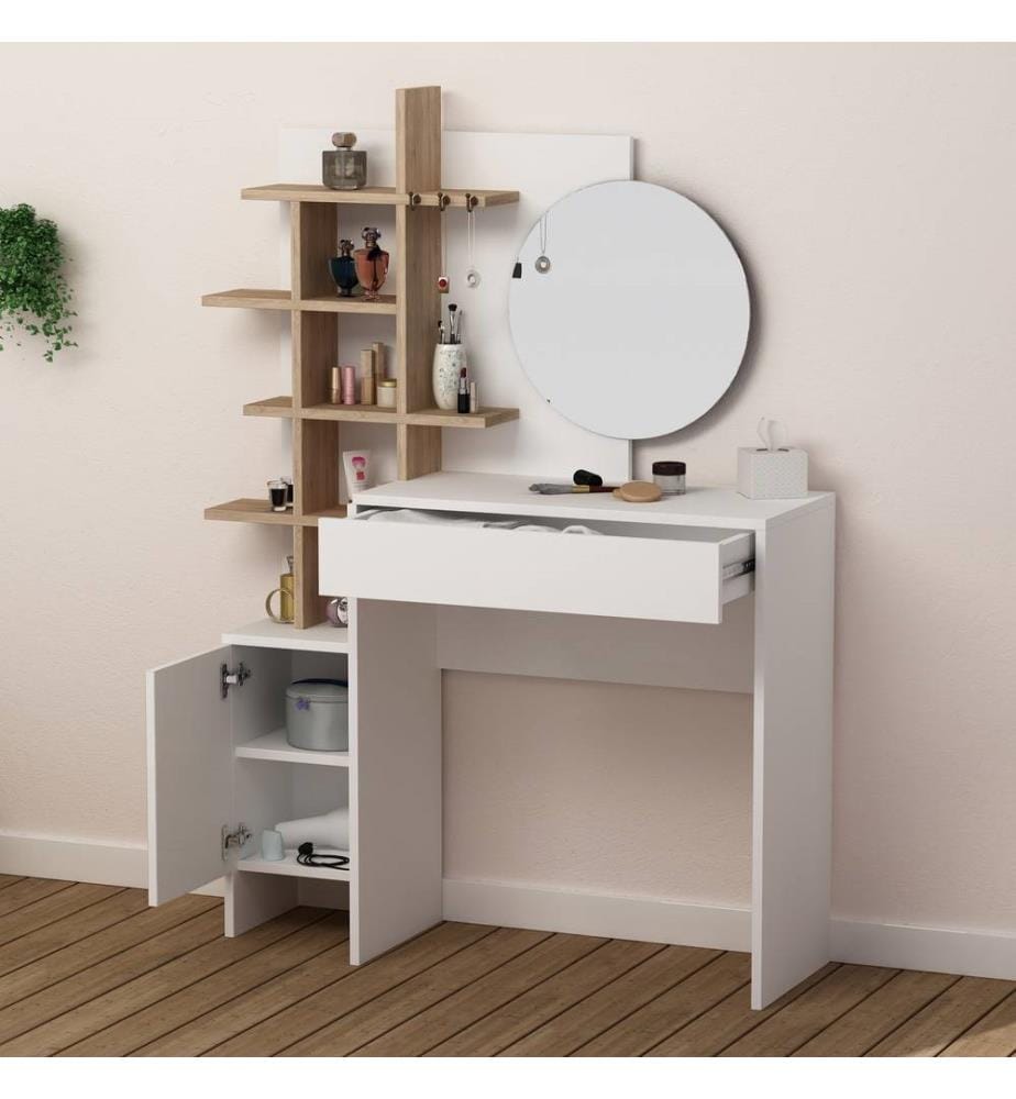 Coiffeuse, blanche, chêne, panneaux de particules mélaminés