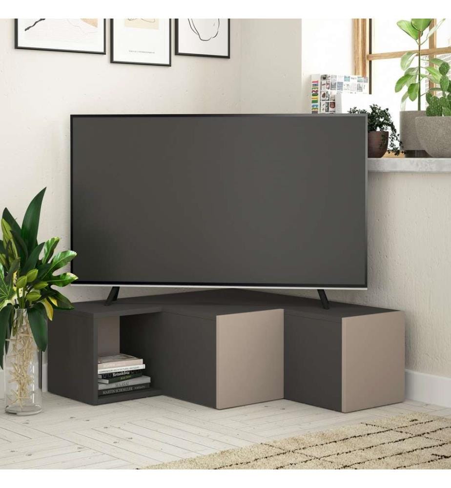 Meuble TV, anthracite, marron clair, panneaux de particules mélaminés