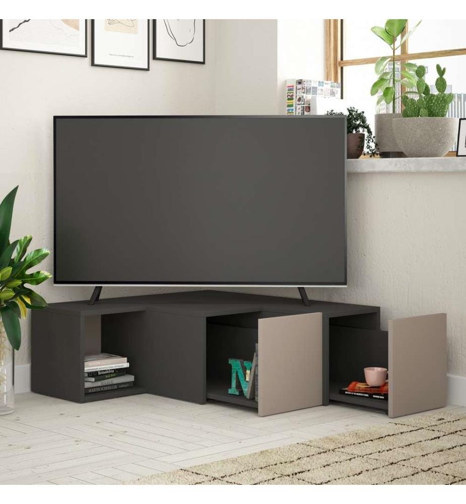 Meuble TV, anthracite, marron clair, panneaux de particules mélaminés
