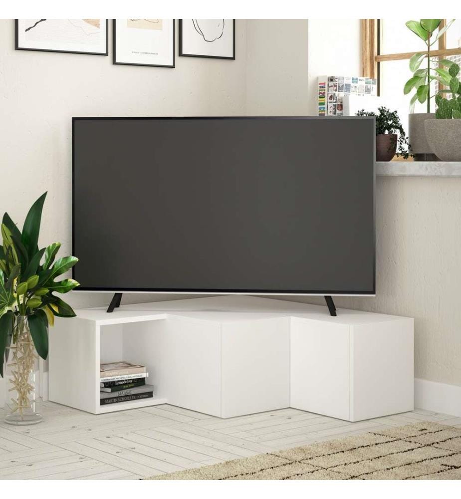 Meuble TV blanc en panneaux de particules mélaminés