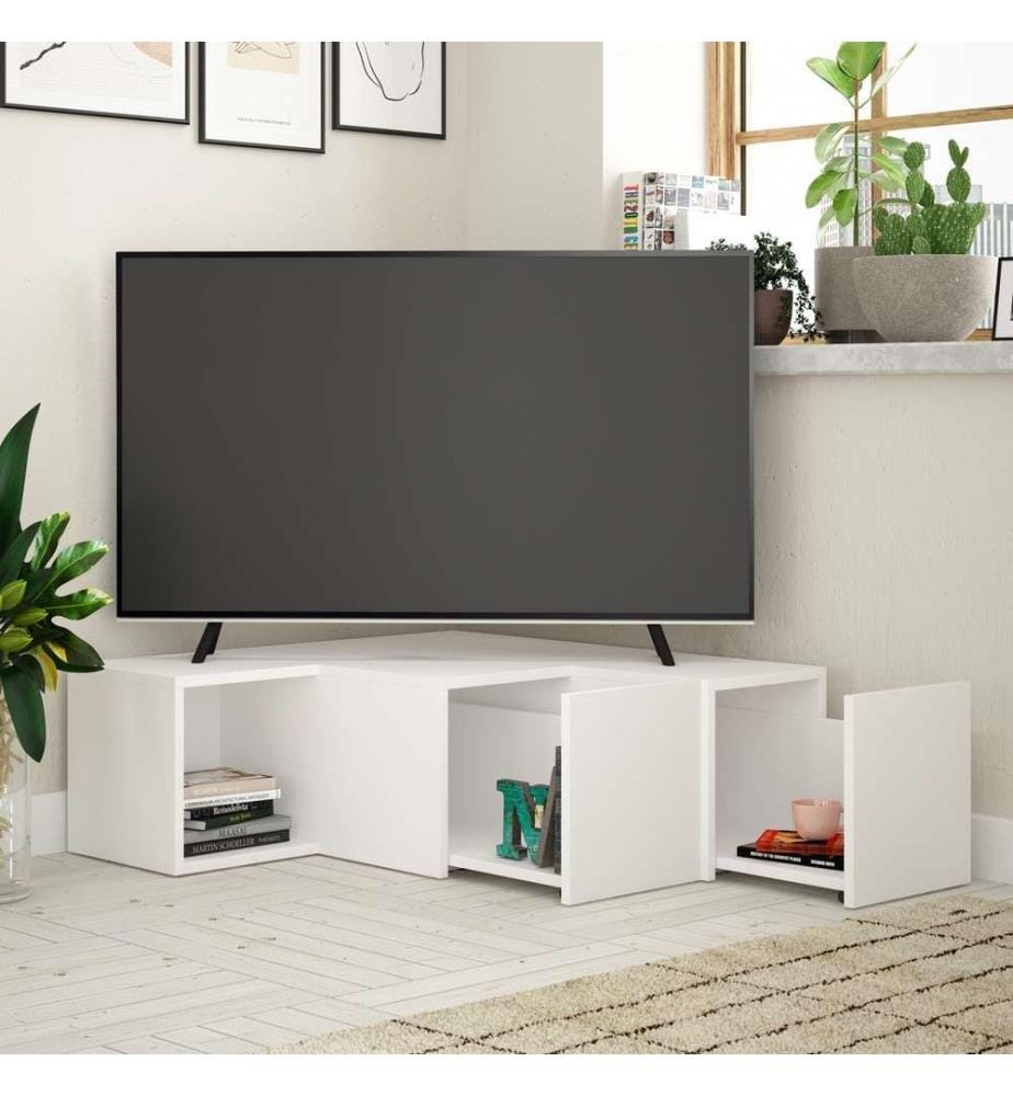 Meuble TV blanc en panneaux de particules mélaminés