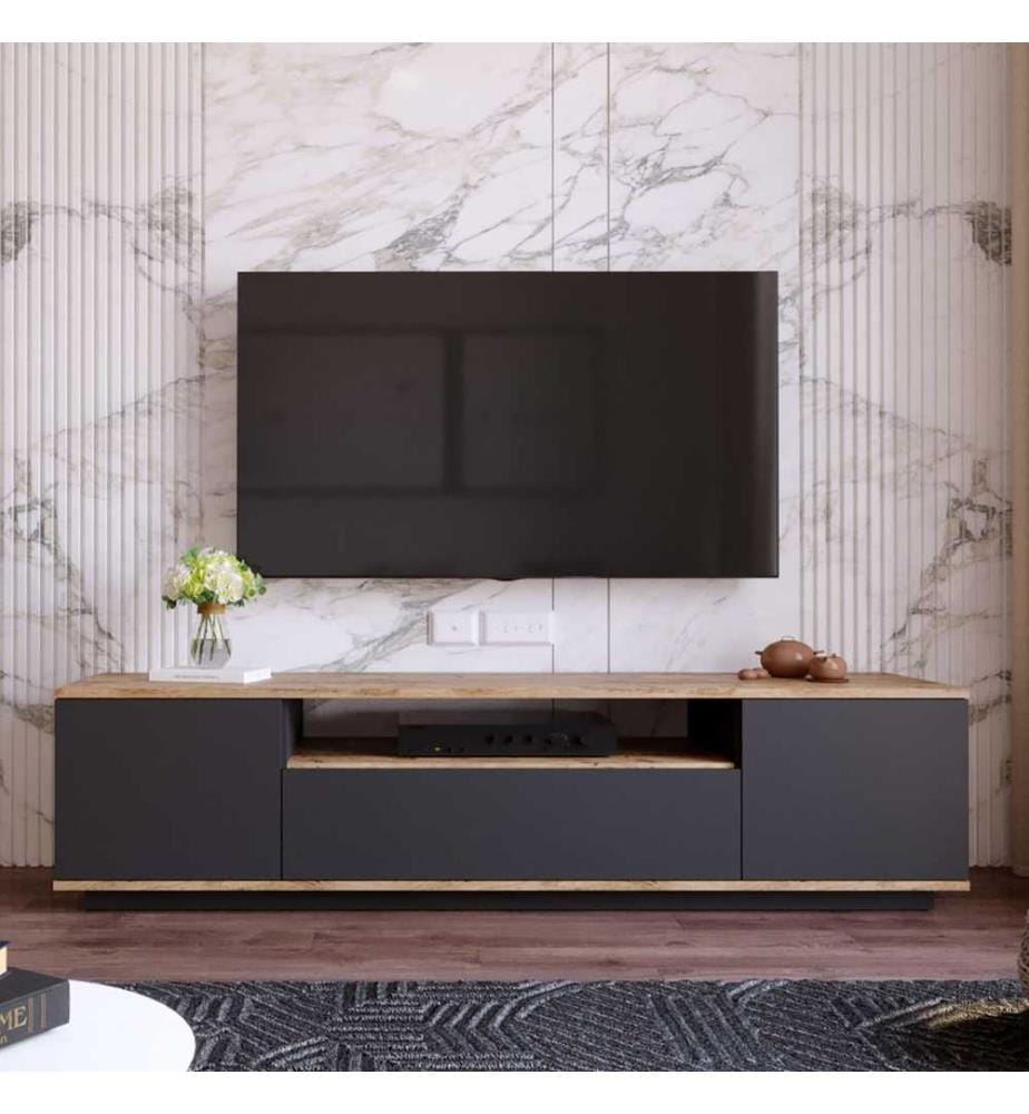 Meuble TV, pin de l'Atlantique, anthracite, panneaux de particules mélaminés
