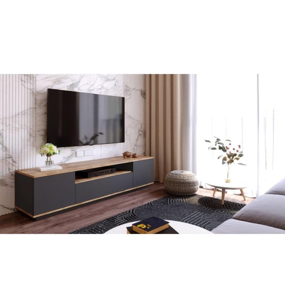 Meuble TV, pin de l'Atlantique, anthracite, panneaux de particules mélaminés