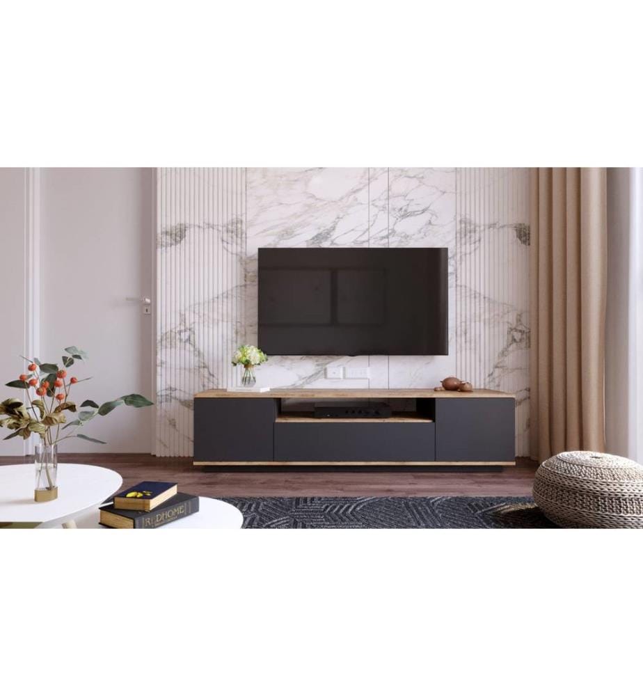 Meuble TV, pin de l'Atlantique, anthracite, panneaux de particules mélaminés