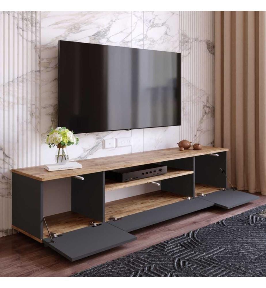 Meuble TV, pin de l'Atlantique, anthracite, panneaux de particules mélaminés